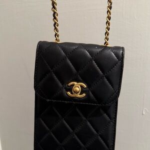 CHANEL Black Quilted Crossbody with Gold Accents